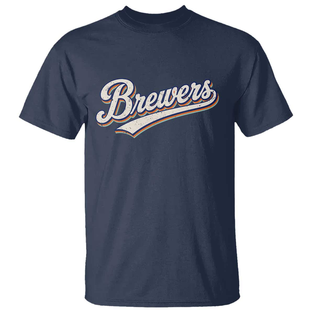 Vintage 70s Brewers Name Script Style T Shirt Retro Distressed Tailgate Spirit Sports Fan TS02 Navy Print Your Wear