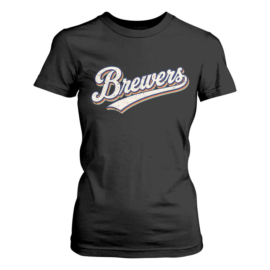 Vintage 70s Brewers Name Script Style T Shirt For Women Retro Distressed Tailgate Spirit Sports Fan TS02 Black Print Your Wear
