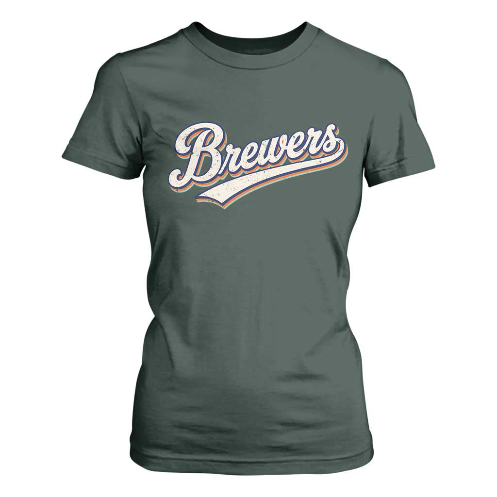 Vintage 70s Brewers Name Script Style T Shirt For Women Retro Distressed Tailgate Spirit Sports Fan TS02 Dark Forest Green Print Your Wear