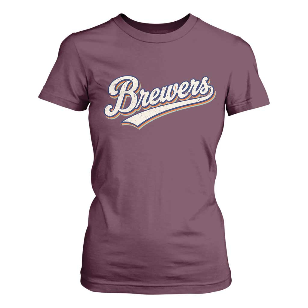 Vintage 70s Brewers Name Script Style T Shirt For Women Retro Distressed Tailgate Spirit Sports Fan TS02 Maroon Print Your Wear