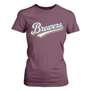 Vintage 70s Brewers Name Script Style T Shirt For Women Retro Distressed Tailgate Spirit Sports Fan TS02 Maroon Print Your Wear