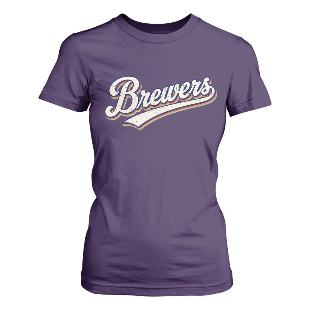 Vintage 70s Brewers Name Script Style T Shirt For Women Retro Distressed Tailgate Spirit Sports Fan TS02 Purple Print Your Wear
