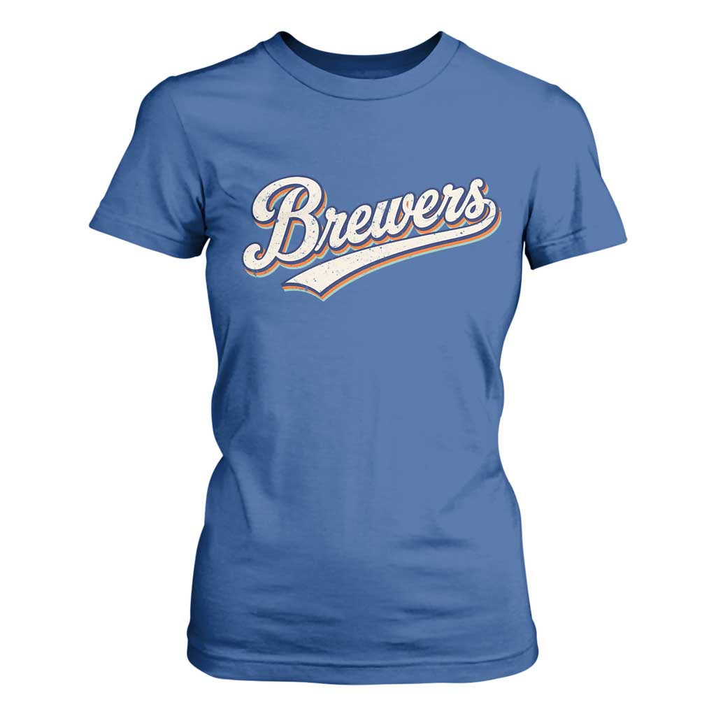 Vintage 70s Brewers Name Script Style T Shirt For Women Retro Distressed Tailgate Spirit Sports Fan TS02 Royal Blue Print Your Wear