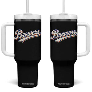 Vintage 70s Brewers Name Script Style Tumbler With Handle Retro Distressed Tailgate Spirit Sports Fan TS02 One Size: 40 oz Black Print Your Wear