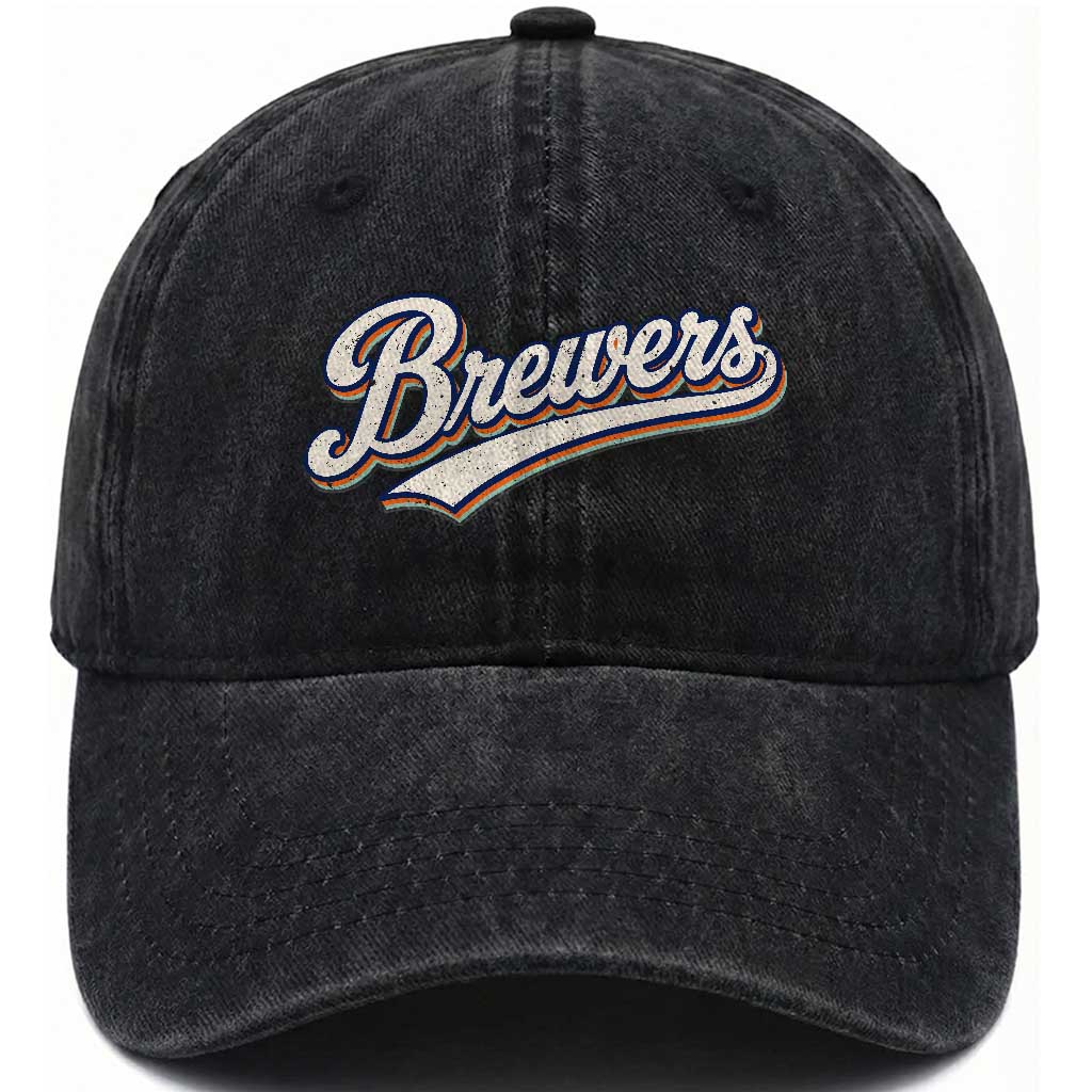 Vintage 70s Brewers Name Script Style Washed Cotton Baseball Cap Retro Distressed Tailgate Spirit Sports Fan TS02 Print Your Wear