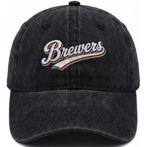 Vintage 70s Brewers Name Script Style Washed Cotton Baseball Cap Retro Distressed Tailgate Spirit Sports Fan TS02 Print Your Wear
