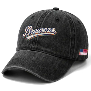 Vintage 70s Brewers Name Script Style Washed Cotton Baseball Cap Retro Distressed Tailgate Spirit Sports Fan TS02 Print Your Wear