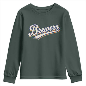 Vintage 70s Brewers Name Script Style Youth Sweatshirt Retro Distressed Tailgate Spirit Sports Fan TS02 Dark Forest Green Print Your Wear
