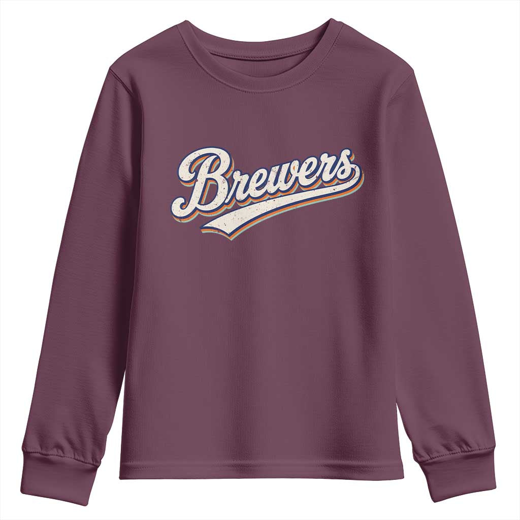 Vintage 70s Brewers Name Script Style Youth Sweatshirt Retro Distressed Tailgate Spirit Sports Fan TS02 Maroon Print Your Wear