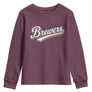 Vintage 70s Brewers Name Script Style Youth Sweatshirt Retro Distressed Tailgate Spirit Sports Fan TS02 Maroon Print Your Wear