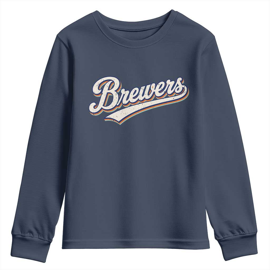 Vintage 70s Brewers Name Script Style Youth Sweatshirt Retro Distressed Tailgate Spirit Sports Fan TS02 Navy Print Your Wear