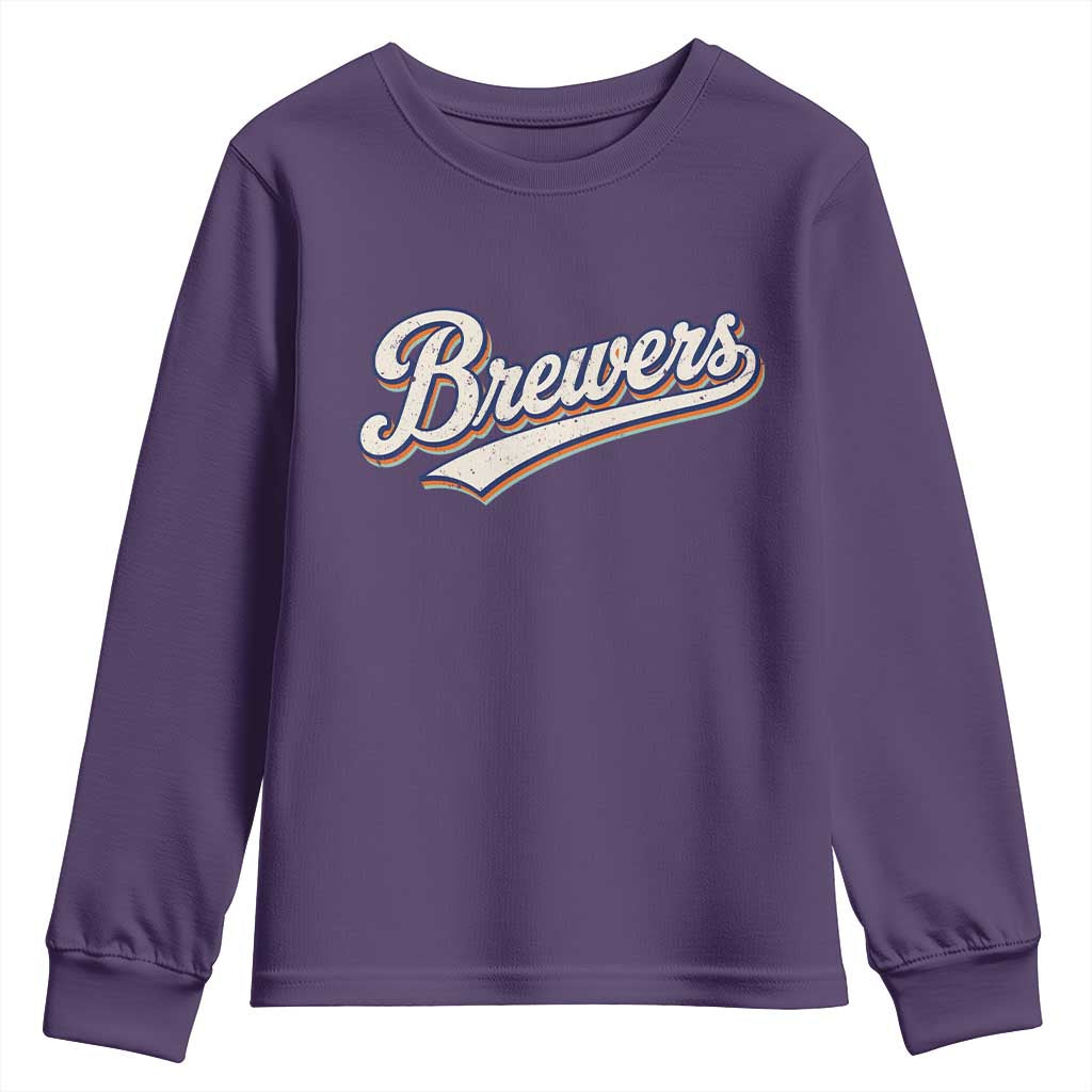 Vintage 70s Brewers Name Script Style Youth Sweatshirt Retro Distressed Tailgate Spirit Sports Fan TS02 Purple Print Your Wear