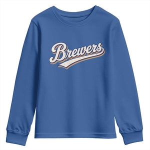 Vintage 70s Brewers Name Script Style Youth Sweatshirt Retro Distressed Tailgate Spirit Sports Fan TS02 Royal Blue Print Your Wear