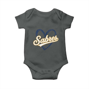 Vintage 70s Sabres Name Heart Script Style Baby Onesie Retro Distressed Tailgate Spirit Sports Fan TS02 Dark Heather Print Your Wear