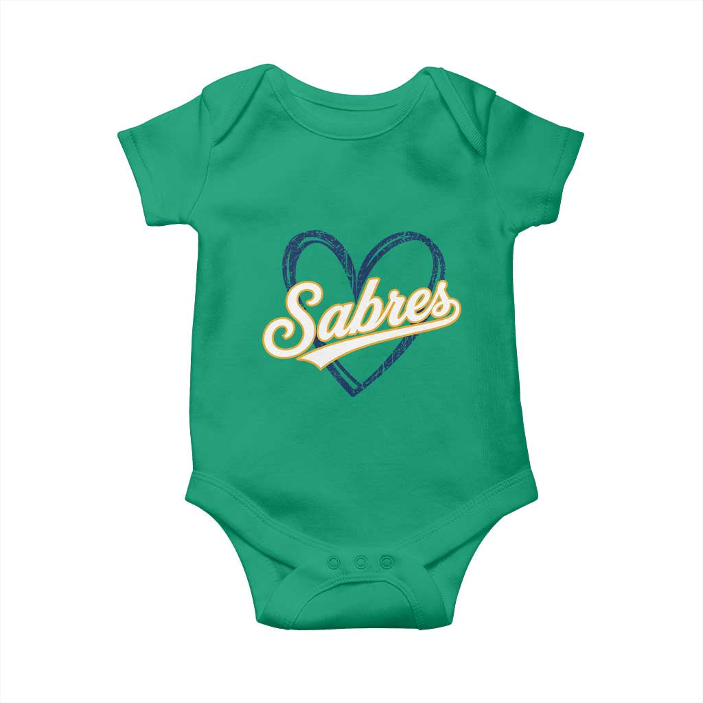 Vintage 70s Sabres Name Heart Script Style Baby Onesie Retro Distressed Tailgate Spirit Sports Fan TS02 Irish Green Print Your Wear