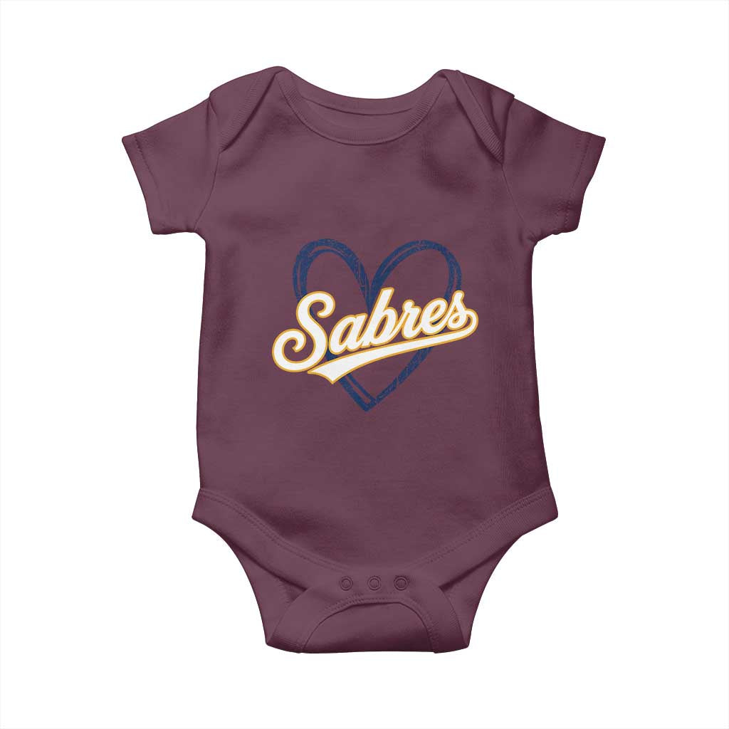 Vintage 70s Sabres Name Heart Script Style Baby Onesie Retro Distressed Tailgate Spirit Sports Fan TS02 Maroon Print Your Wear