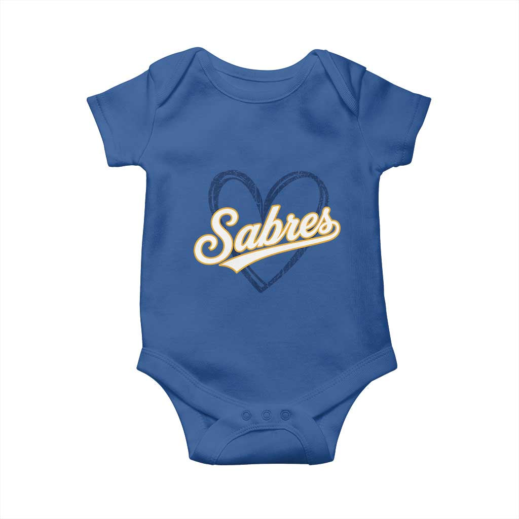 Vintage 70s Sabres Name Heart Script Style Baby Onesie Retro Distressed Tailgate Spirit Sports Fan TS02 Royal Blue Print Your Wear