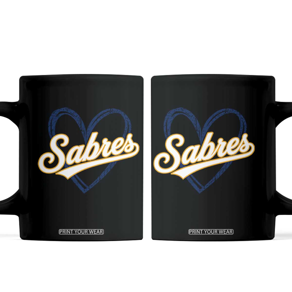 Vintage 70s Sabres Name Heart Script Style Coffee Mug Retro Distressed Tailgate Spirit Sports Fan TS02 Black Print Your Wear