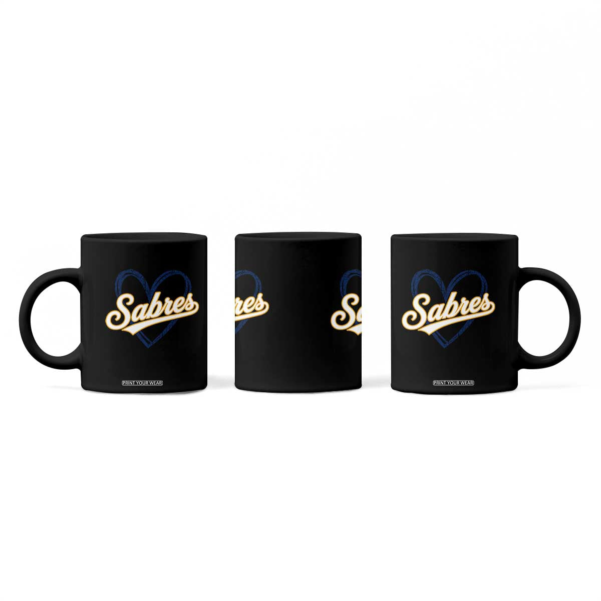 Vintage 70s Sabres Name Heart Script Style Coffee Mug Retro Distressed Tailgate Spirit Sports Fan TS02 Print Your Wear