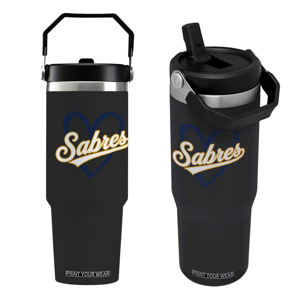 Vintage 70s Sabres Name Heart Script Style Flip Straw Tumbler Retro Distressed Tailgate Spirit Sports Fan TS02 One Size: 30 oz Black Print Your Wear