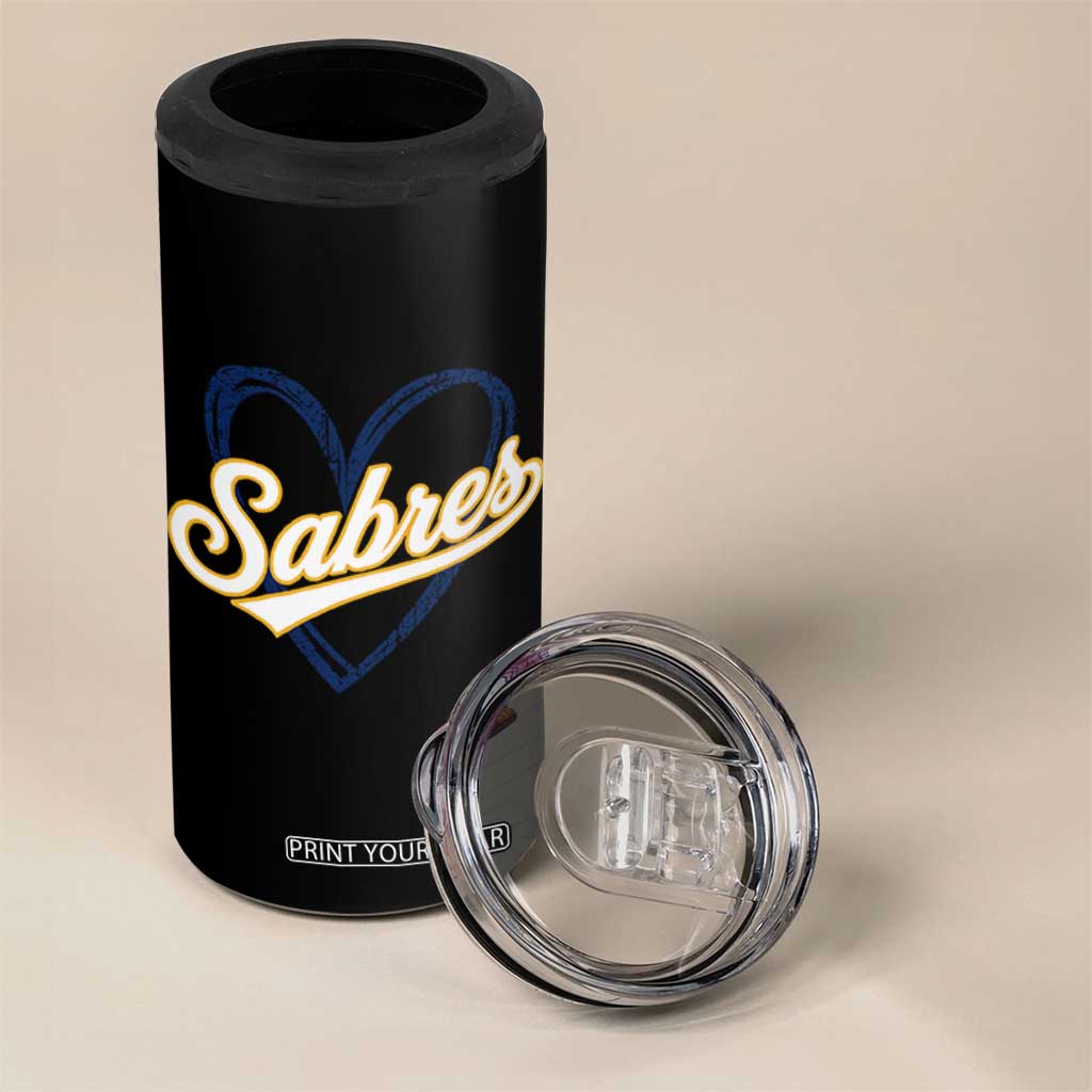Vintage 70s Sabres Name Heart Script Style 4 in 1 Can Cooler Tumbler Retro Distressed Tailgate Spirit Sports Fan TS02 Print Your Wear