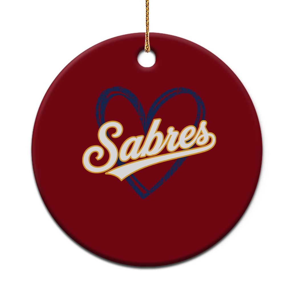 Vintage 70s Sabres Name Heart Script Style Ceramic Ornament Retro Distressed Tailgate Spirit Sports Fan TS02 1pc Red Print Your Wear