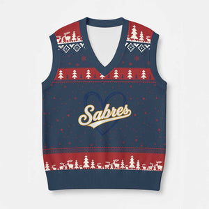 Vintage 70s Sabres Name Heart Script Style V-Neck Knit Sweater Vest Retro Distressed Tailgate Spirit Sports Fan TS02 Navy Red Print Your Wear