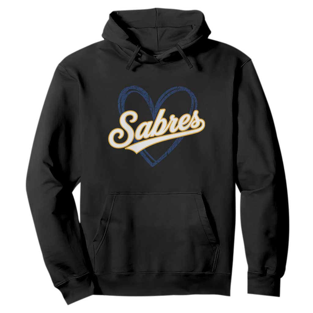 Vintage 70s Sabres Name Heart Script Style Hoodie Retro Distressed Tailgate Spirit Sports Fan TS02 Black Print Your Wear