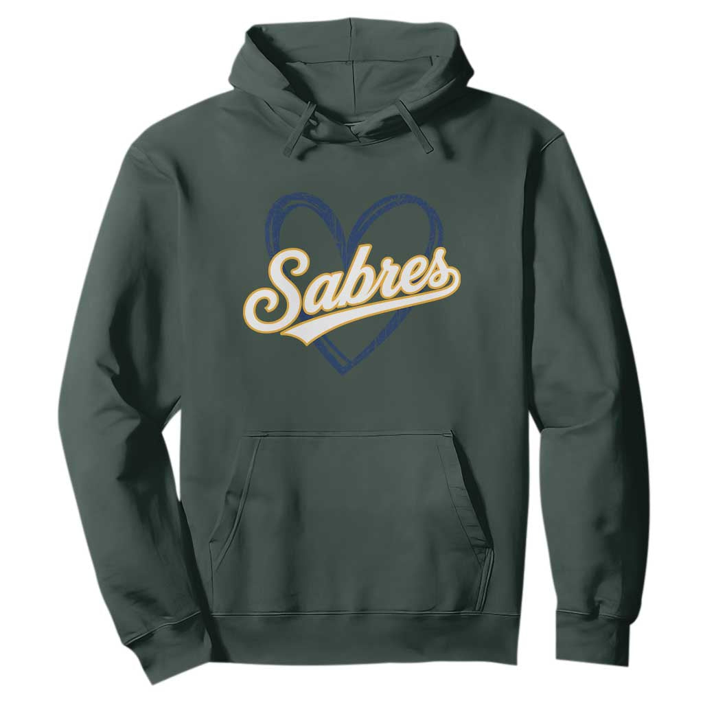 Vintage 70s Sabres Name Heart Script Style Hoodie Retro Distressed Tailgate Spirit Sports Fan TS02 Dark Forest Green Print Your Wear