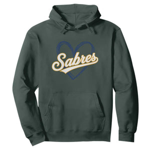 Vintage 70s Sabres Name Heart Script Style Hoodie Retro Distressed Tailgate Spirit Sports Fan TS02 Dark Forest Green Print Your Wear