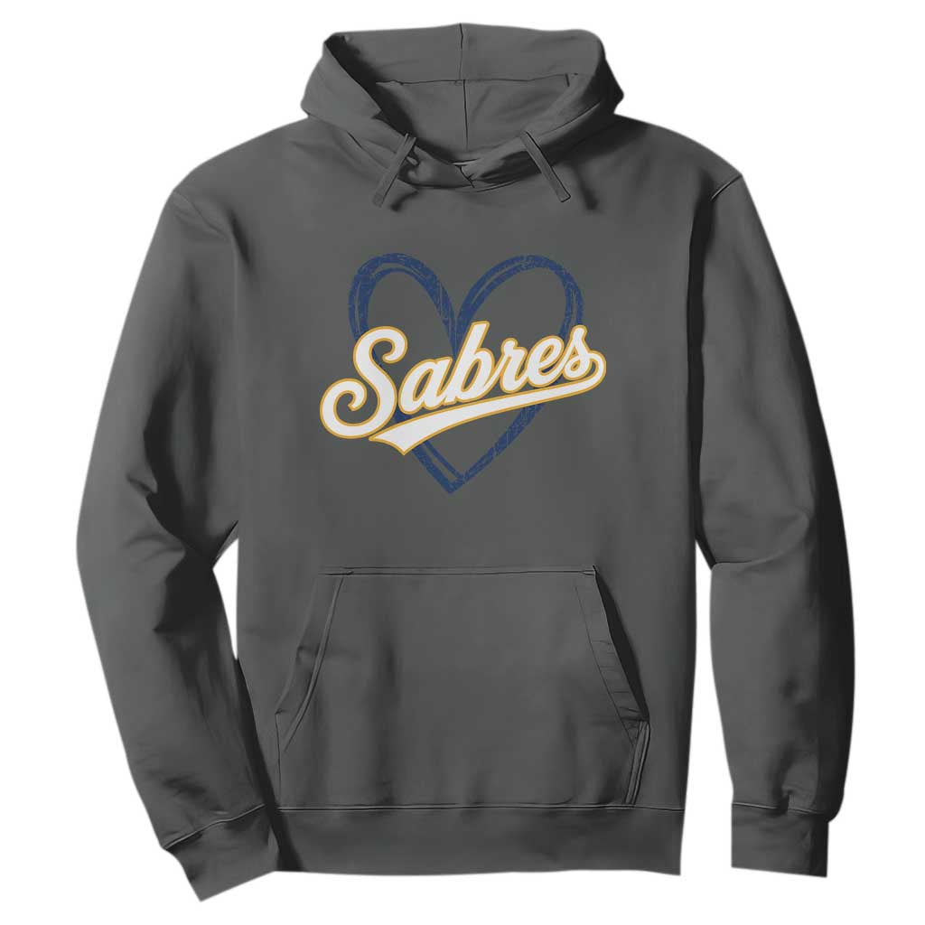 Vintage 70s Sabres Name Heart Script Style Hoodie Retro Distressed Tailgate Spirit Sports Fan TS02 Dark Heather Print Your Wear