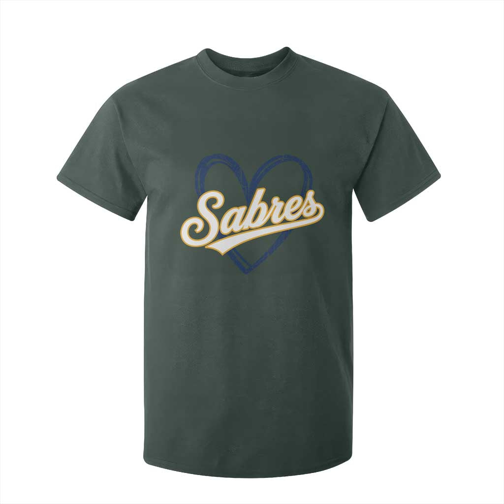 Vintage 70s Sabres Name Heart Script Style T Shirt For Kid Retro Distressed Tailgate Spirit Sports Fan TS02 Dark Forest Green Print Your Wear