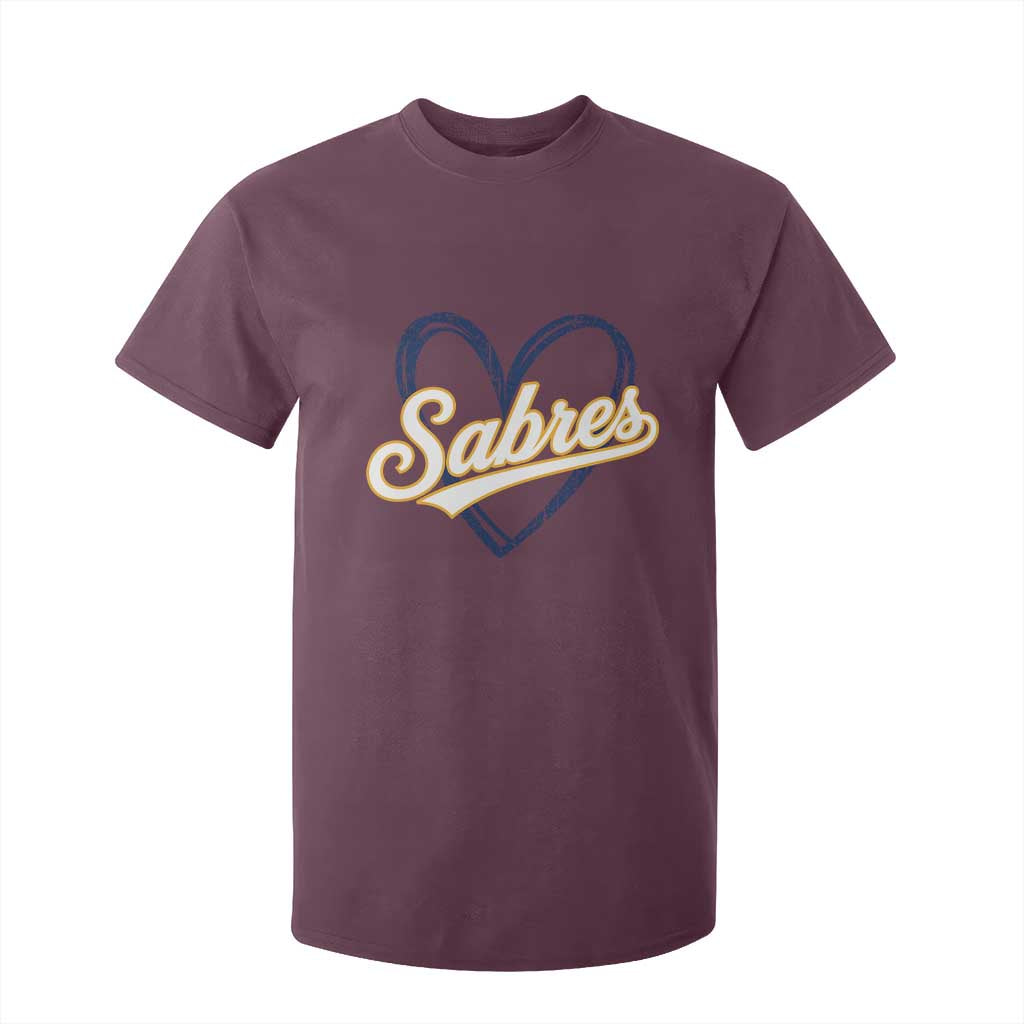 Vintage 70s Sabres Name Heart Script Style T Shirt For Kid Retro Distressed Tailgate Spirit Sports Fan TS02 Maroon Print Your Wear