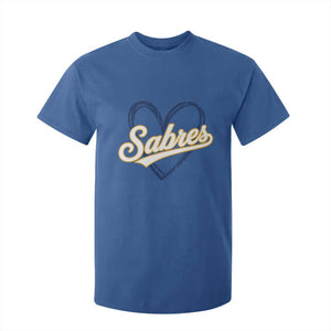 Vintage 70s Sabres Name Heart Script Style T Shirt For Kid Retro Distressed Tailgate Spirit Sports Fan TS02 Royal Blue Print Your Wear