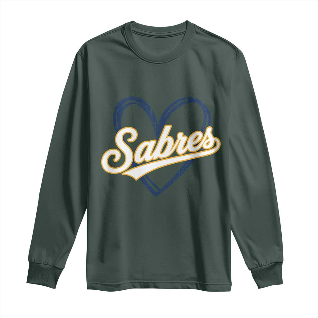 Vintage 70s Sabres Name Heart Script Style Long Sleeve Shirt Retro Distressed Tailgate Spirit Sports Fan TS02 Dark Forest Green Print Your Wear