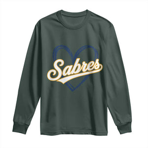 Vintage 70s Sabres Name Heart Script Style Long Sleeve Shirt Retro Distressed Tailgate Spirit Sports Fan TS02 Dark Forest Green Print Your Wear