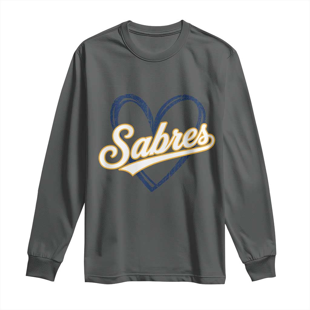 Vintage 70s Sabres Name Heart Script Style Long Sleeve Shirt Retro Distressed Tailgate Spirit Sports Fan TS02 Dark Heather Print Your Wear