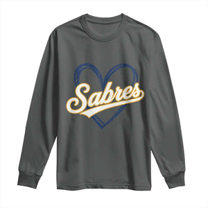 Vintage 70s Sabres Name Heart Script Style Long Sleeve Shirt Retro Distressed Tailgate Spirit Sports Fan TS02 Dark Heather Print Your Wear