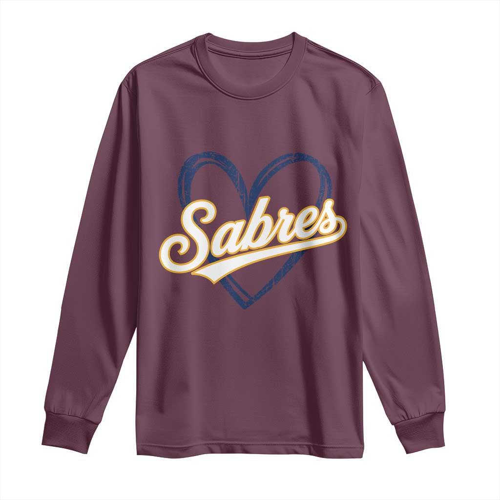 Vintage 70s Sabres Name Heart Script Style Long Sleeve Shirt Retro Distressed Tailgate Spirit Sports Fan TS02 Maroon Print Your Wear