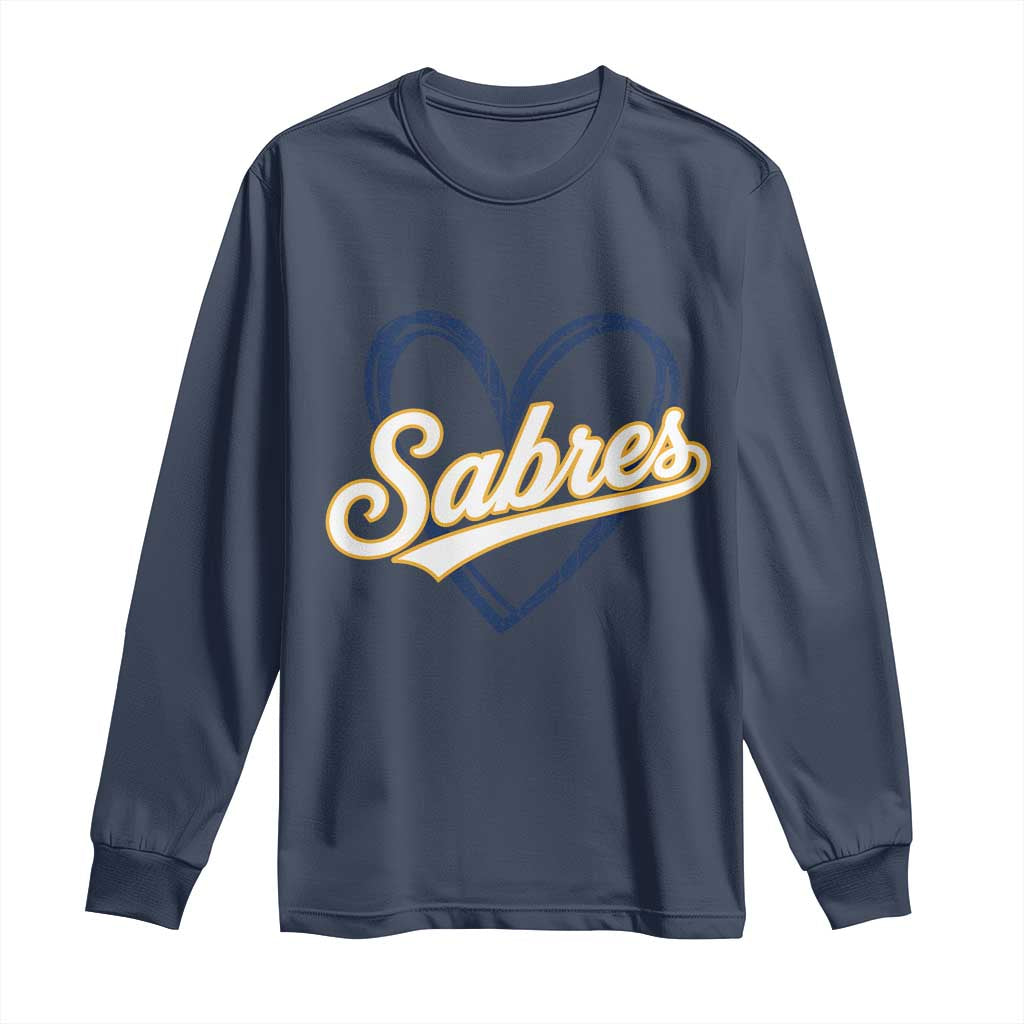 Vintage 70s Sabres Name Heart Script Style Long Sleeve Shirt Retro Distressed Tailgate Spirit Sports Fan TS02 Navy Print Your Wear