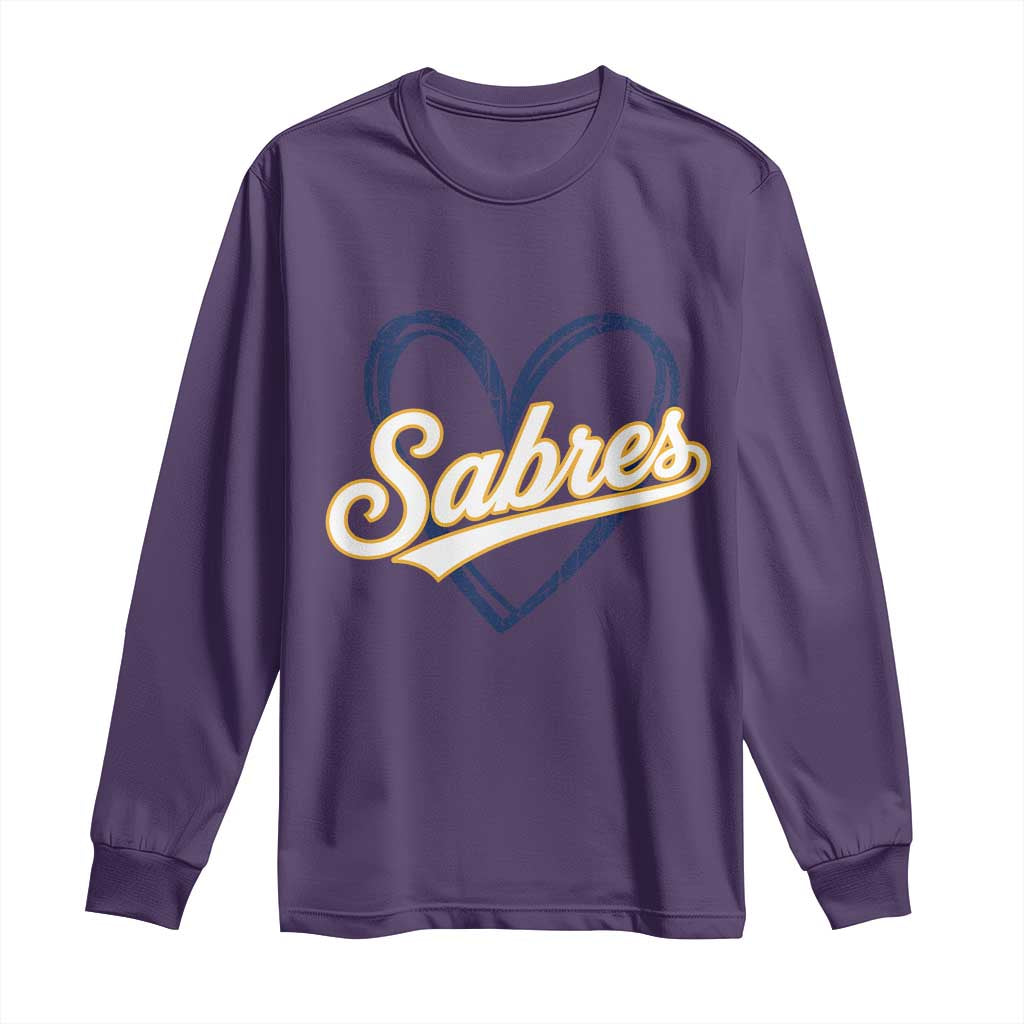 Vintage 70s Sabres Name Heart Script Style Long Sleeve Shirt Retro Distressed Tailgate Spirit Sports Fan TS02 Purple Print Your Wear
