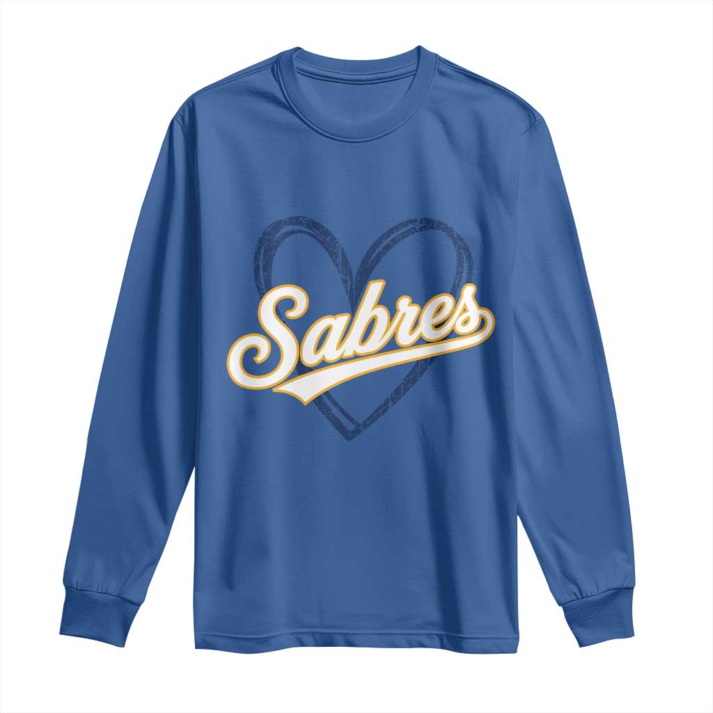 Vintage 70s Sabres Name Heart Script Style Long Sleeve Shirt Retro Distressed Tailgate Spirit Sports Fan TS02 Royal Blue Print Your Wear