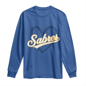 Vintage 70s Sabres Name Heart Script Style Long Sleeve Shirt Retro Distressed Tailgate Spirit Sports Fan TS02 Royal Blue Print Your Wear