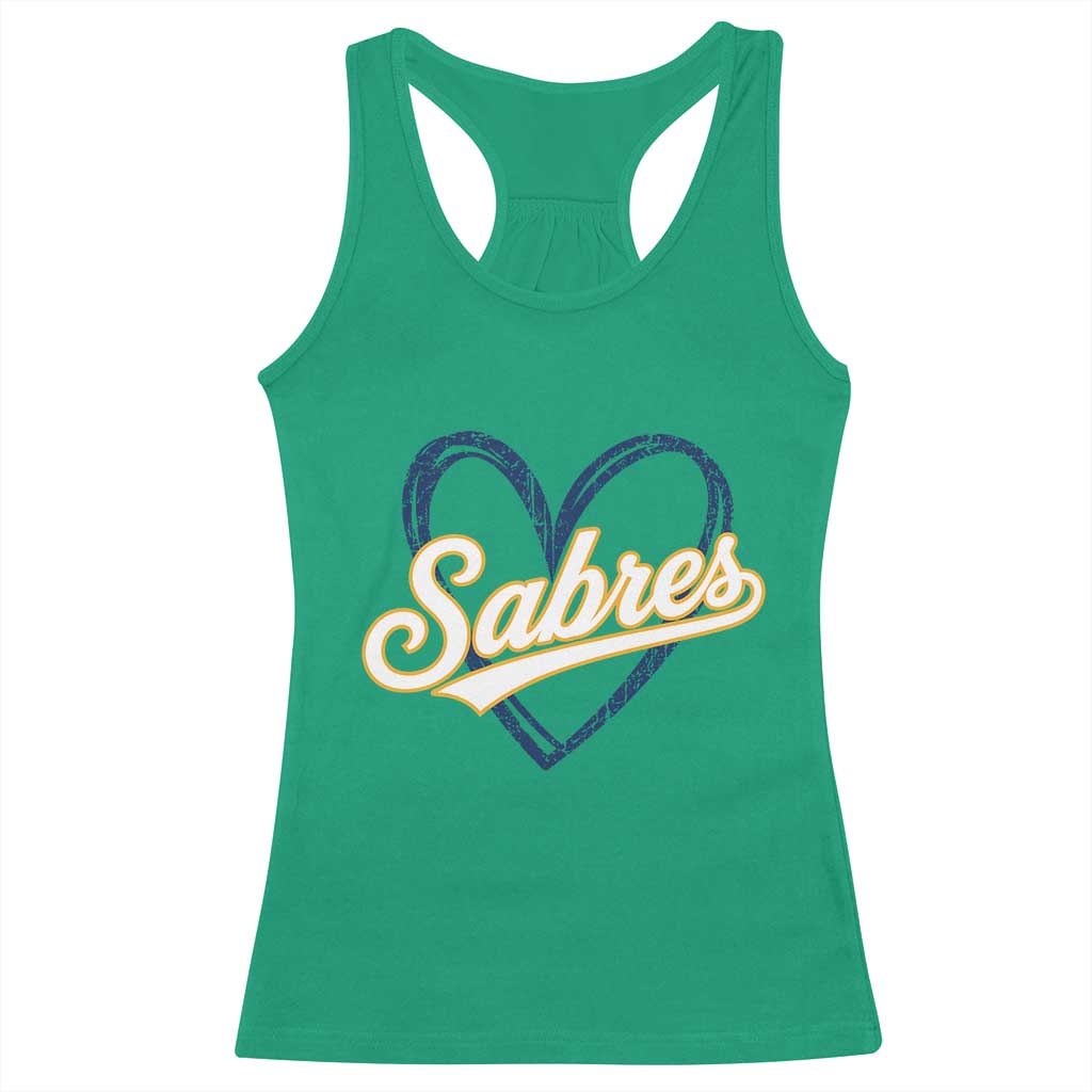Vintage 70s Sabres Name Heart Script Style Racerback Tank Top Retro Distressed Tailgate Spirit Sports Fan TS02 Irish Green Print Your Wear