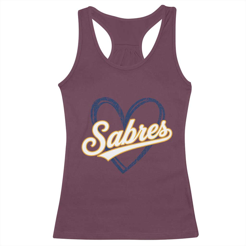 Vintage 70s Sabres Name Heart Script Style Racerback Tank Top Retro Distressed Tailgate Spirit Sports Fan TS02 Maroon Print Your Wear