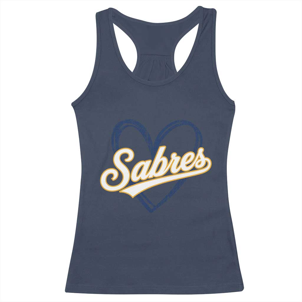 Vintage 70s Sabres Name Heart Script Style Racerback Tank Top Retro Distressed Tailgate Spirit Sports Fan TS02 Navy Print Your Wear