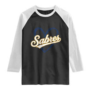 Vintage 70s Sabres Name Heart Script Style Raglan Shirt Retro Distressed Tailgate Spirit Sports Fan TS02 Black White Print Your Wear