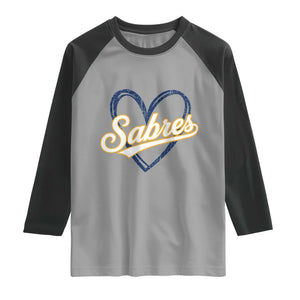 Vintage 70s Sabres Name Heart Script Style Raglan Shirt Retro Distressed Tailgate Spirit Sports Fan TS02 Sport Gray Black Print Your Wear