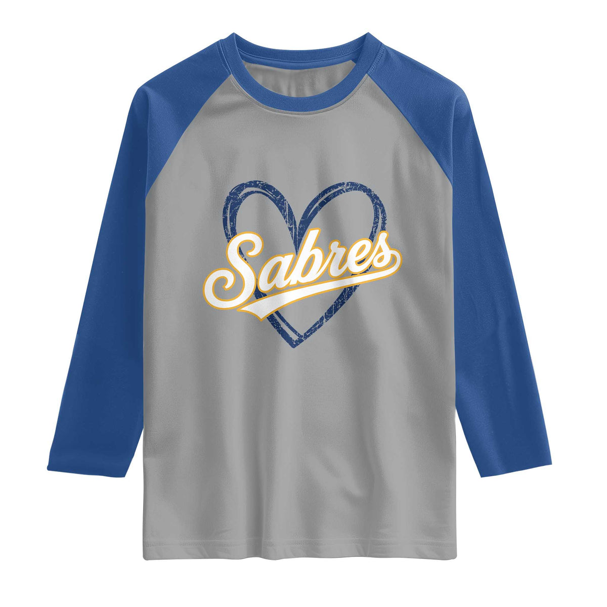 Vintage 70s Sabres Name Heart Script Style Raglan Shirt Retro Distressed Tailgate Spirit Sports Fan TS02 Sport Gray Royal Print Your Wear