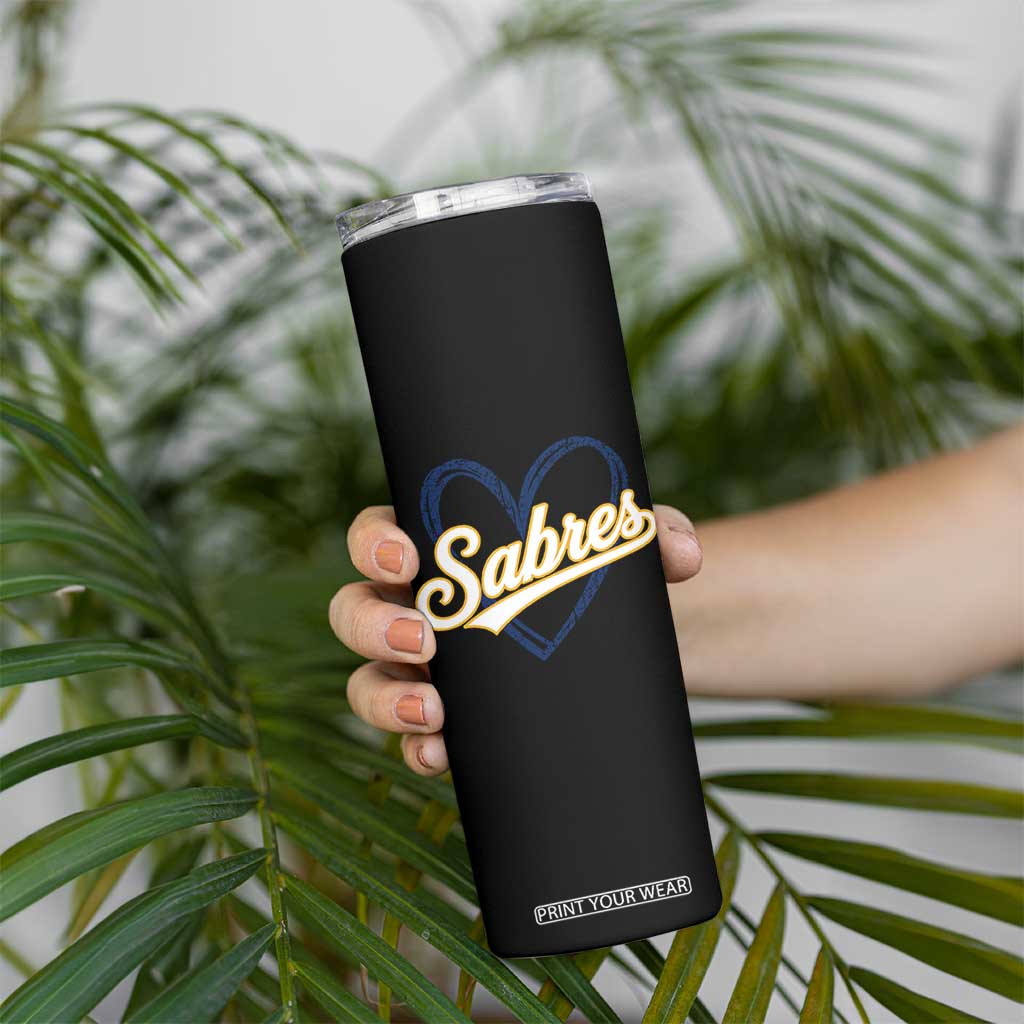 Vintage 70s Sabres Name Heart Script Style Skinny Tumbler Retro Distressed Tailgate Spirit Sports Fan TS02 Print Your Wear